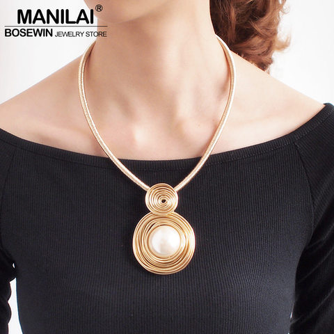 MANILAI Simulated Pearl Chokers Necklaces For Women Handmade Rope Chain Bib Collar Maxi Statement Necklace Jewelry ► Photo 1/6