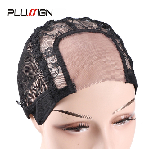 Plussign U Part Swiss Lace Wig Cap Black Hairnet Wig Caps For Making Wigs Weaving Cap With Adjustable Strap Wig Making Tools ► Photo 1/6
