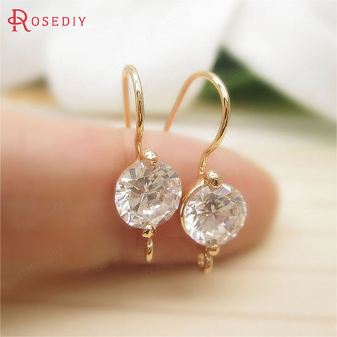 6PCS Height 17MM 21MM 24K Gold Color Plated Brass with Zircon Earring Hooks High Quality Diy Jewelry Findings Accessories ► Photo 1/6