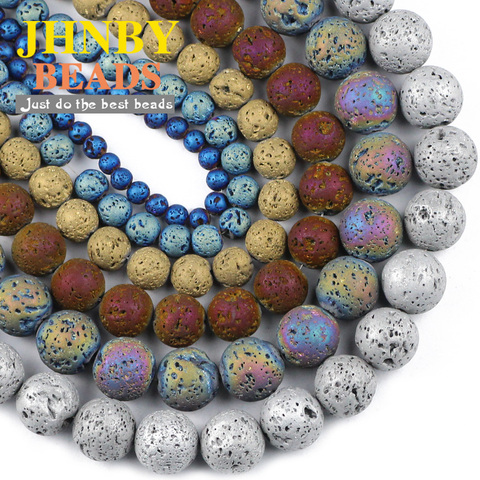 JHNBY Purple, gold, green silvers plating Lava Natural Stone Round Loose beads handmade Jewelry bracelets Making DIY Accessories ► Photo 1/6