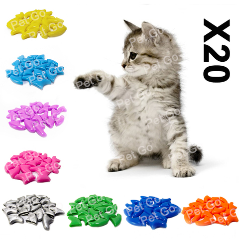 20pcs Soft Cat Nail Caps / Cat Nail Cover / Paw Claw / Pet Silicon Nail Protector with free Glue and Applictor /Size XS S M L ► Photo 1/6
