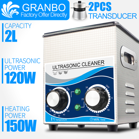 Granbo Portable Ultrasonic Jewelry Cleaner 2L 120W Bath With Heater Timer for Glasses Dental Nozzle Phone Mother Board Wash ► Photo 1/6