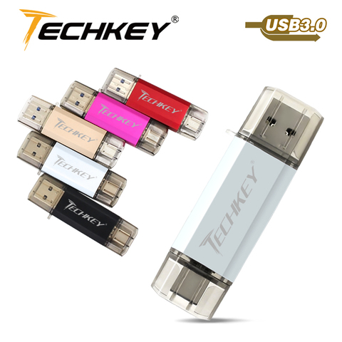 TECHKEY USB 3.0 Type-C 3.1 usb flash drive 3.0 64GB Metal Custom Pen Drive 32GB USB Stick 16GB for Phones Micro USB Flash Type C ► Photo 1/6