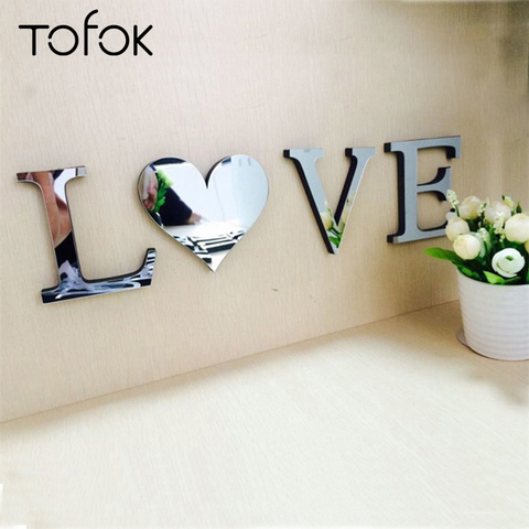 Tofok Diy Mirror Surface Wall Stickers Acrylic Home Decoration Creative Letters Bedroom Office Decor Living Room Decals Alitools - Mirrored Wall Letters Bedroom