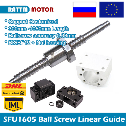 SFU1605 Ballscrew 300 500 600 800 1050mm  C7 with end machined nut housing BK/BF12 for router machine Linear Guides ► Photo 1/6