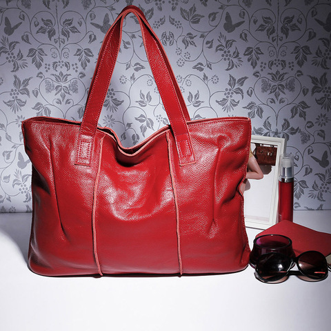 100% Genuine Leather Bag Large Women Leather Handbags Famous Brand Women Tote Bags Big Ladies Shoulder Bag AWM108 ► Photo 1/5