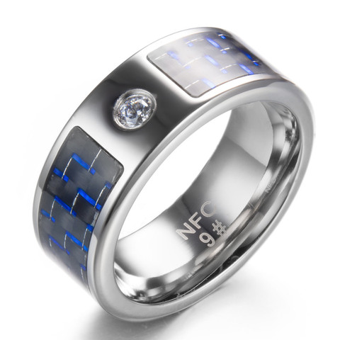 NFC Digital smart ring male ring blue carbon fiber Titanium steel smart Finger Wholesale Price ► Photo 1/6
