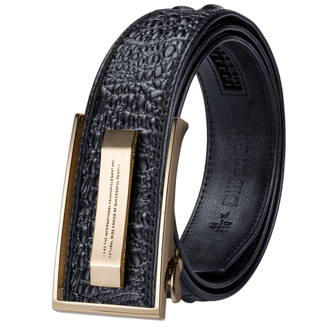 Hi-Tie Crocodile Designer Luxury Genuine Leather Belts for Men Casual Jeans Belt Strap Gold Automatic Buckle Black Belt PD-2036 ► Photo 1/6