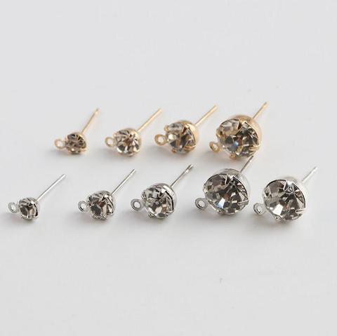 100pcs/lot KG Gold Rhodium Color Clear Crystal Rhinestone Earring Studs with Loop for DIY Women Earring Designer jewelry Finding ► Photo 1/5