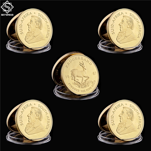 5PCS 1967 Krugerrand Fyngoud 1OZ Fine Gold Replica South Africa Replica Coin Paul Kruger Commemorative Metal Coin ► Photo 1/6