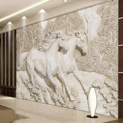 Custom Mural Wallpaper 3D Stereo Relief White Horse Photo Wall Murals Classic Living Room TV Backdrop Home Decor Wall Paintings ► Photo 1/6