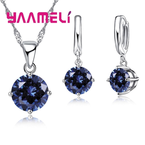 Black Friday Sale Women Wedding Jewelry Sets 925 Sterling Silver  4 Claw CZ Crystal Necklace Dangle Earrings For Wedding ► Photo 1/6