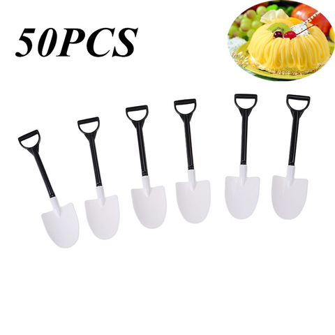 50pcs/pack Plastic Disposable Mini Shovel Spoon Potted Ice Cream Cake Spoon for Kids Dessert Tea Coffee Spoons Party Supplies ► Photo 1/6