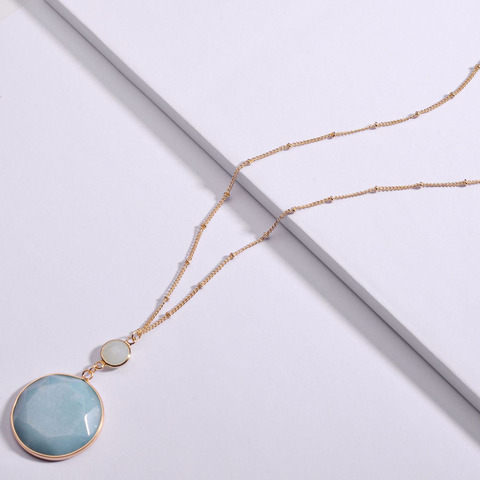 HUIDANG New Arrival Round Disc Natural Amazonite Labradorite Stone Pendant Necklaces for Women ► Photo 1/4