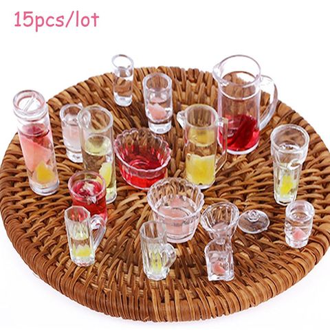 15pcs/lot plate cup dish bowl tableware set Dollhouse Miniature Toy Doll Food Kitchen living room Accessories 1:12 Scale ► Photo 1/6