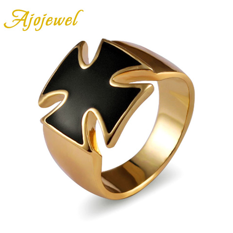 Ajojewel Brand #8-12.5 High Quality Gold-color Enamel Black Cross Men Ring Fashion Jewelry ► Photo 1/6