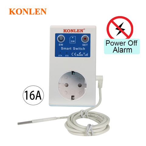 KONLEN 16A GSM Socket SMS Power On Off Alarm Outlet Relay Smart Switch Remote Control Intelligent Temperature Sensor Controller ► Photo 1/6