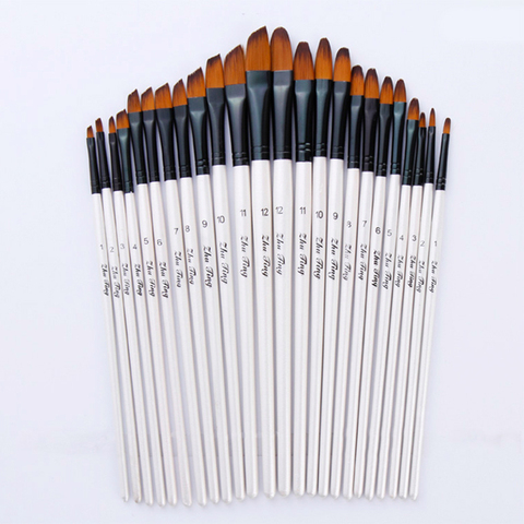12Pcs/Set Mixed Size Painting Brushes White Nylon Watercolor Brush Set Student Children Painter Art Supplies ► Photo 1/5