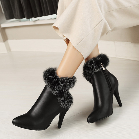 YMECHIC Thin High Heels Ankle Boots Faux Fur Fringe Fashion Ladies Shoes Red White Black Party Wedding Shoes Booties Winter 2022 ► Photo 1/6