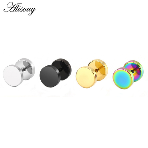 Alisouy 2pcs Fashion Punk Earrings Double Sided Round Bolt Stud Earrings Male Gothic Barbell Black Earrings Men Jewelry Gifts ► Photo 1/6
