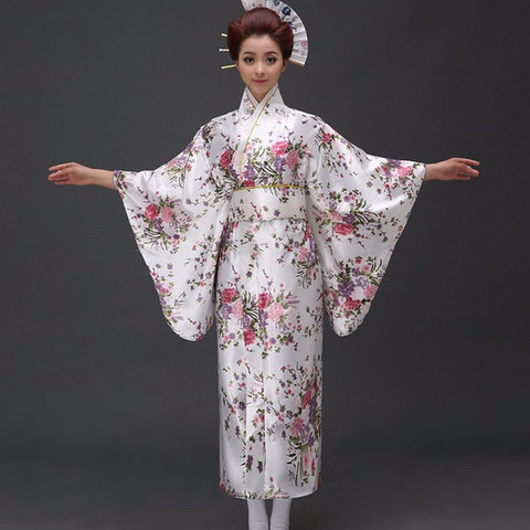 New Arrival Japanese Traditioinal Satin Kimono Classic Yukata With Obi Sexy Vintage Women's Prom Dress Floral One Size ► Photo 1/6