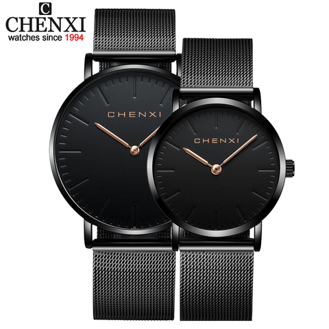 CHENXI Brand Fashion Lovers Wristwatches Women Dress Watches Women Quartz-Watch Men Casual Mesh Strap Ultra Thin Clock Watches ► Photo 1/1