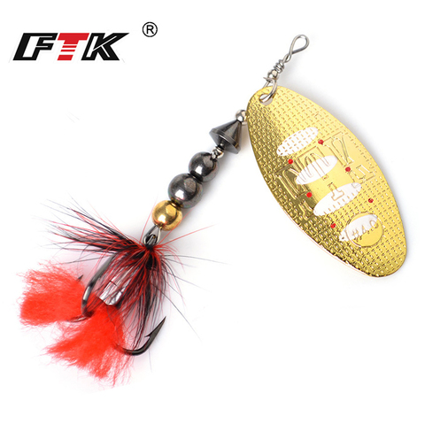 FTK 1pc Spinner Bait 8g/14g/20g Metal Fishing Lure Hard Bait Spoon Lures with Feather Treble Hooks Carp Pike Fishing Tackle ► Photo 1/6