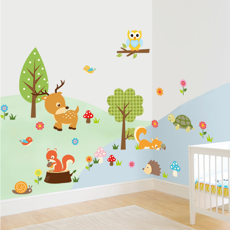 Jungle Forest Animals Stickers Kids Room Wallpaper Decor DIY Wall Mural Stickers 