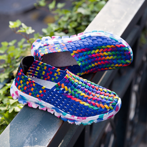 Women Shoes Summer Flats Female Loafers Women Casual Flat Woven Shoe Brethable Sneakers Slip On Colorful Shoe Mujer Plus Size 41 ► Photo 1/6