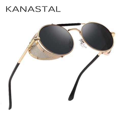 Circle Sunglasses With Side Shields Retro Round Steampunk