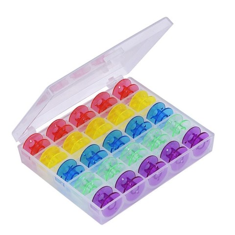 25 Grid Clear Storage Case Box With 25Pcs Empty Colorful Bobbins Spool for Brother Janome Singer Elna Sewing Machine 5BB5415 ► Photo 1/3