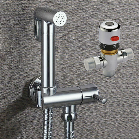 Brass Handheld Bidet Douche Shattaf Spray Kit with shut off valve & Concealed Install Thermostatic Valve 02-114 ► Photo 1/6