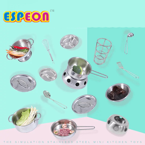 1pcs kids Funny kitchen Toy Stainless Steel Pots Pans Cookware Silver Miniature Toy Pretend Play Gift For Kid ► Photo 1/6