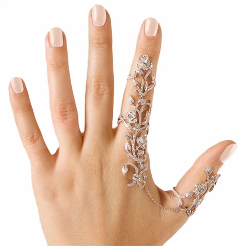 1Pc New Fashion Silver Plated Gold Multiple Finger Stack Knuckle Band Crystal Flower Ring Women's Fashion Jewelry Gift ► Photo 1/6