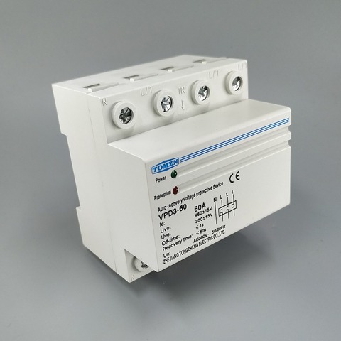 60A 380V~ Three Phase four wire Din rail automatic recovery reconnect over voltage and under voltage protective protection relay ► Photo 1/6