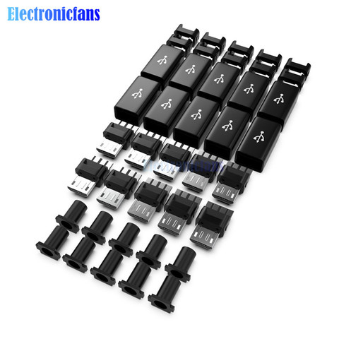 10PCS DIY Micro USB Male Plug Connectors Kit w/ Covers Black Diy Electronic DIY Kit ► Photo 1/6