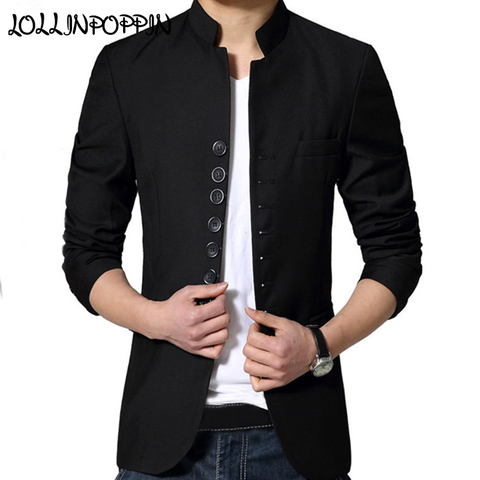 Chinese Style Mandarin Collar Suit Jacket Single Breasted Tunic Suit Jacket Mens Black Jacket Stand Collar ► Photo 1/6