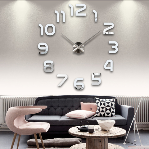 Wall clock watch clocks horloge 3d diy acrylic mirror Stickers Home Decoration Living Room Quartz Needle free shipping ► Photo 1/6