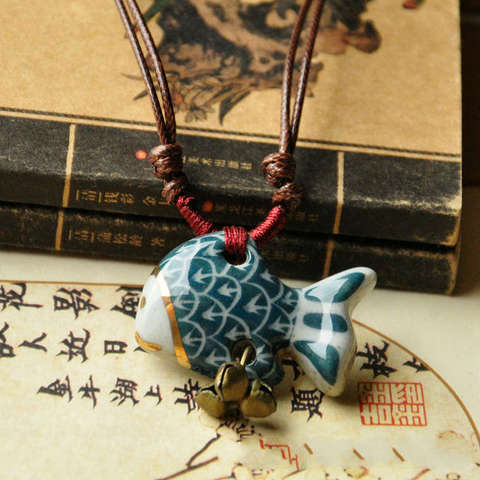 Female Cute Bell Cartoon Fish Pendant Pure Hand-painted Ceramic Necklace ► Photo 1/5