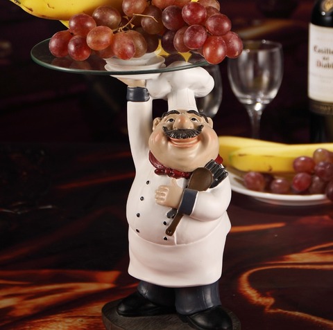 Cook Statue Dinner Plate Decorative Resin Chef Figurine Glass Cake Stand Serving Tray Fruits Tableware Snacks Ornament Craft ► Photo 1/6