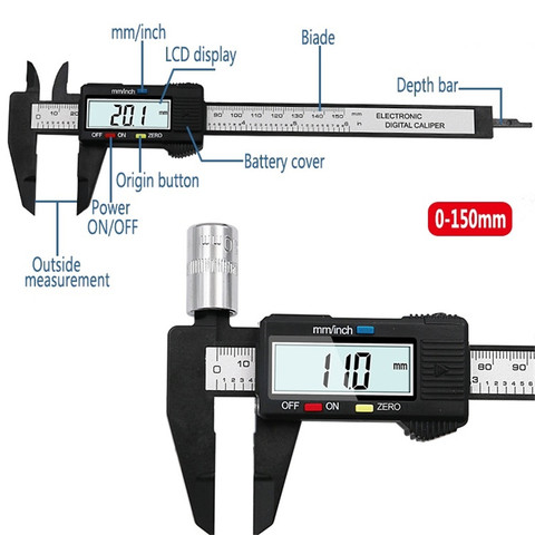 0-150mm 6 inch MINI  LCD Digital Caliper Carbon Fiber Composites mm&inch Vernier Caliper Gauge Micrometer Measuring Tools ► Photo 1/6