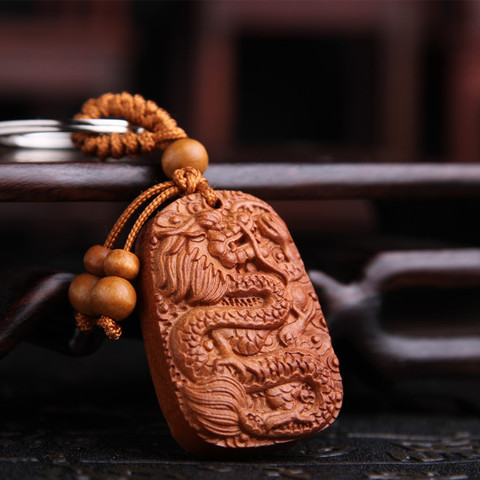 rosewood carved wishful Lucky Dragon pendant keychain car keys ornaments wood wholesale DIY accessories charms free shipping  ► Photo 1/1