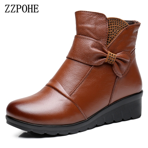 ZZPOHE 2017 Winter New Women Shoes Woman Genuine Leather Flat Ankle Boots elderly Plus size Warm Snow Boots Mother cotton shoes ► Photo 1/6