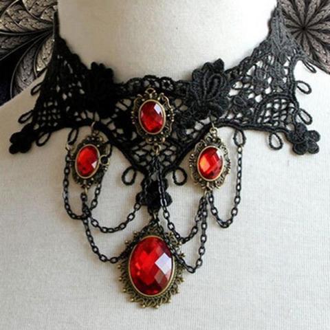 Victorian Gothic Halloween Red Rhinestone Charms Vampire Maxi Necklace Choker Fashion  Cocktail Evening Party Dress Jewelry ► Photo 1/6