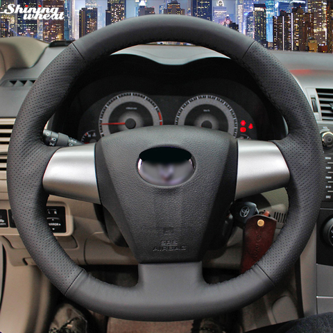 Shining wheat Hand-stitched Black Artificial leather Steering Wheel Cover for Toyota Corolla RAV4 2011 2012 Car Special ► Photo 1/6