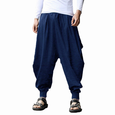 YJSFG HOUSE Brand Mens Harem Pants Grey Hippie Hip Hop Plain Aladdin Martial Male Harem Pants Loose Baggy Trousers Drawstring ► Photo 1/6