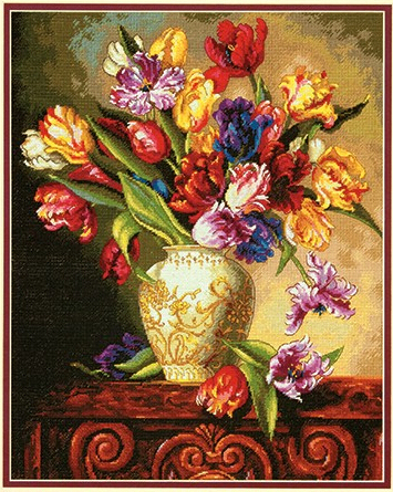 Top Quality Beautiful Lovely Counted Cross Stitch Kit Parrot Tulips Tulip Flowers Flower in Vase dim 35305 ► Photo 1/1