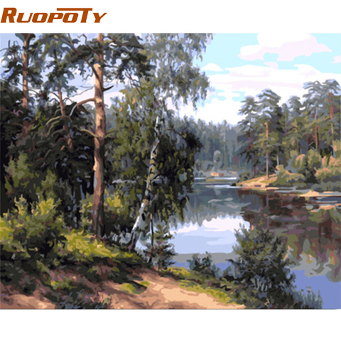 RUOPOTY Frame Forest River DIY Painting By Numbers Landscape Calligraphy Painting Acrylic Paint On Canvas For Wall Art Picture ► Photo 1/6