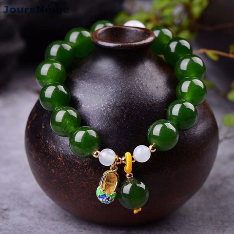 Wholesale JoursNeige Green Chalcedony Crystal Bracelets 12mm beads With Cloisonne Shoes Pendant Bracelet Lucky for Women Jewelry ► Photo 1/6