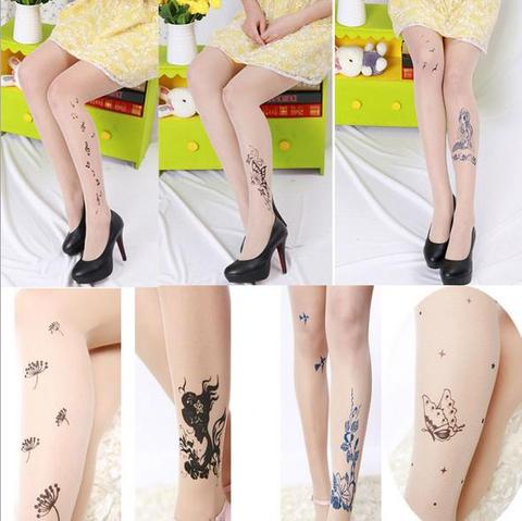 QA92 Fake tattoos print pantyhose 15D velvet tights women ultra show thin transparent stockings ► Photo 1/6